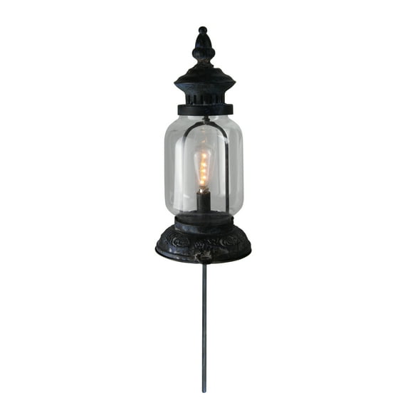 Gerson 42.5" Antique Black Pre-Lit Distressed Finish Battery Operated Lantern with Garden Stake
