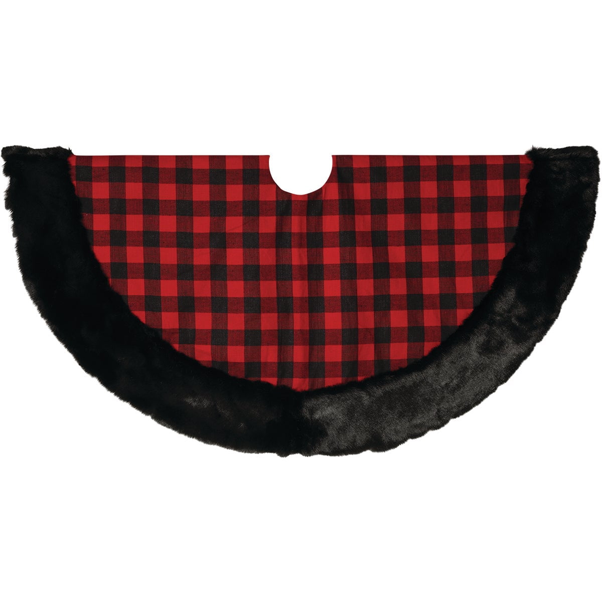 48-Inch Red and Black Buffalo Plaid Tree Skirt with Faux Fur Trim