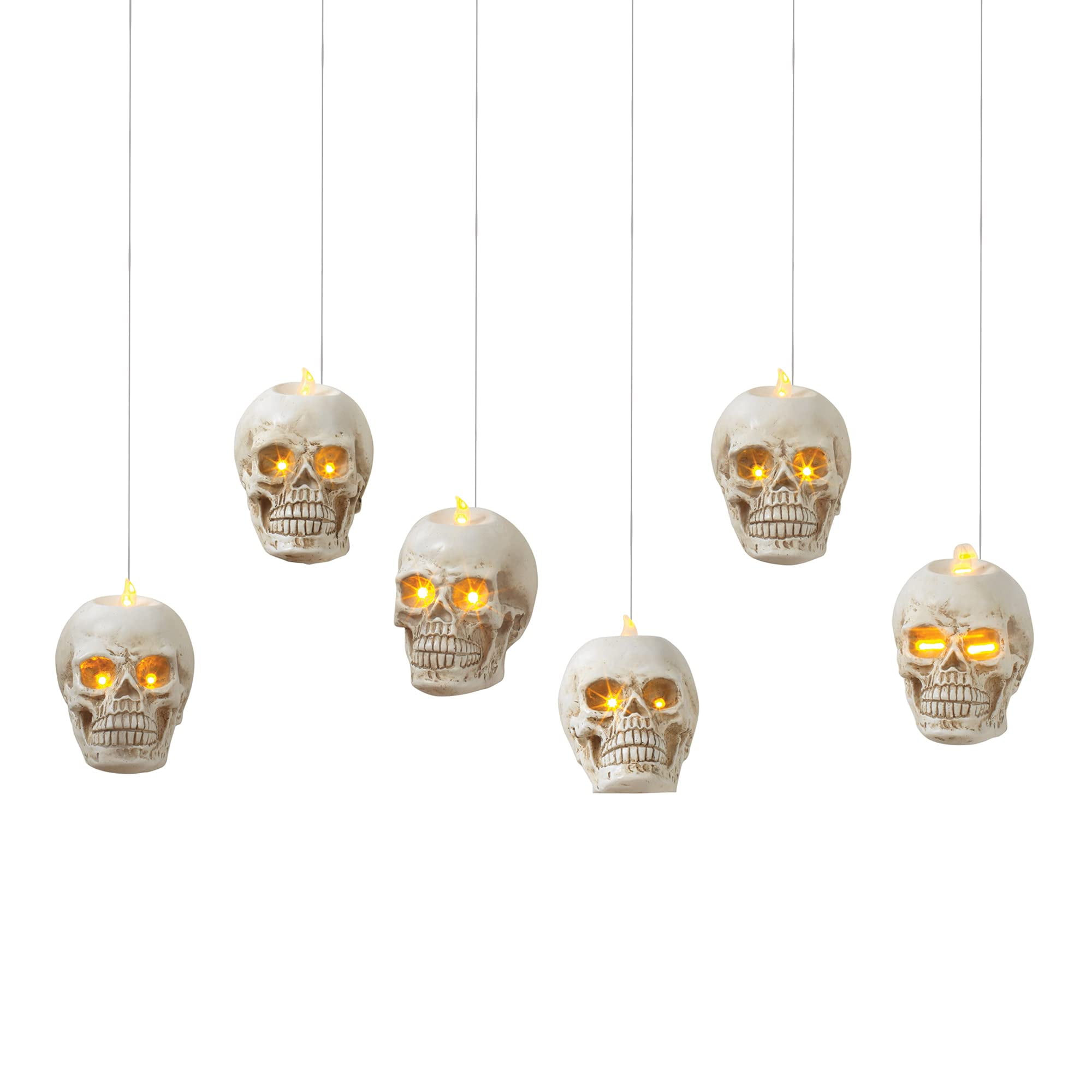 Set of 6 Lighted Hanging Skulls Halloween Decor