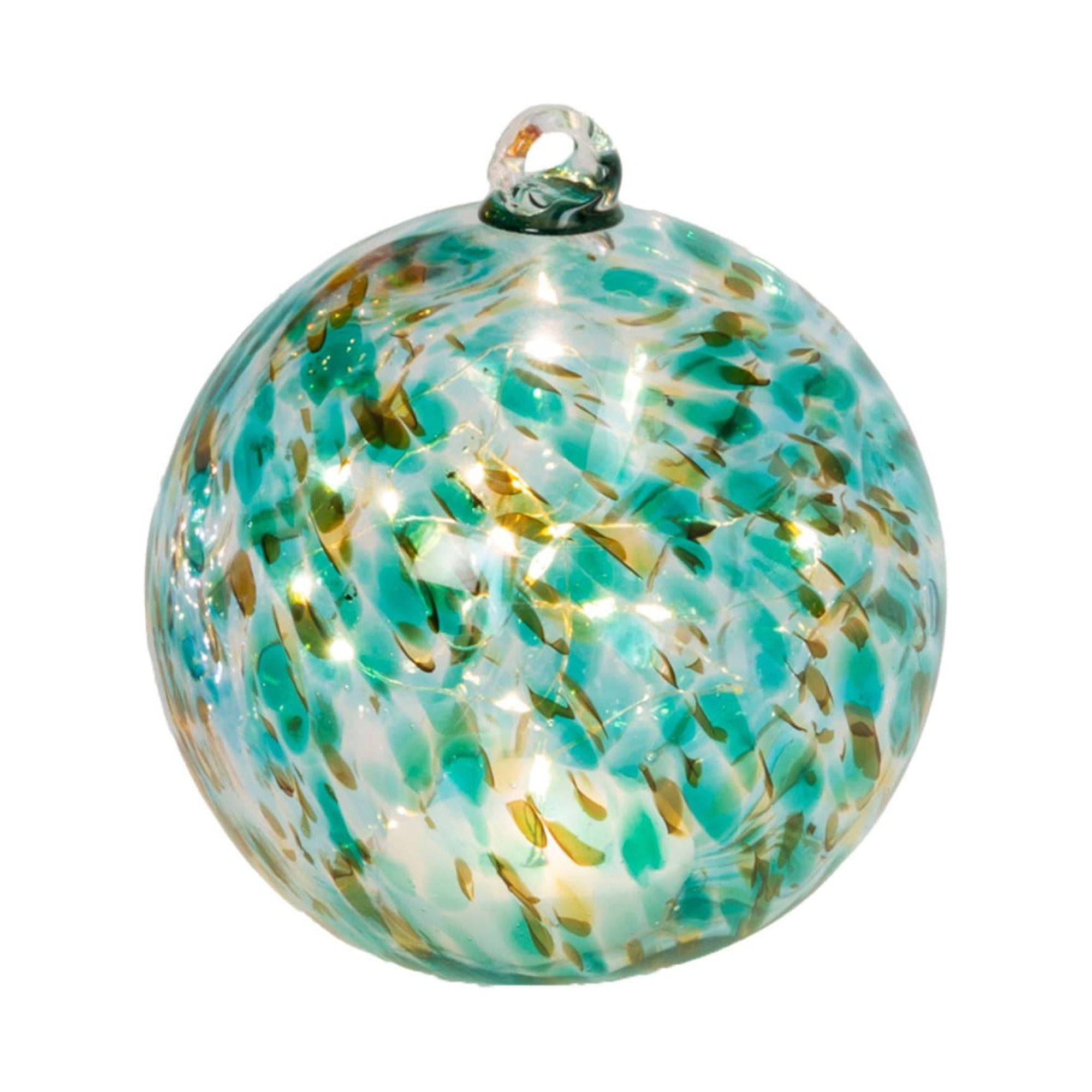 Gerson 8 in H Battery Operated Solar Lighted Turquoise Glass Sphere ...