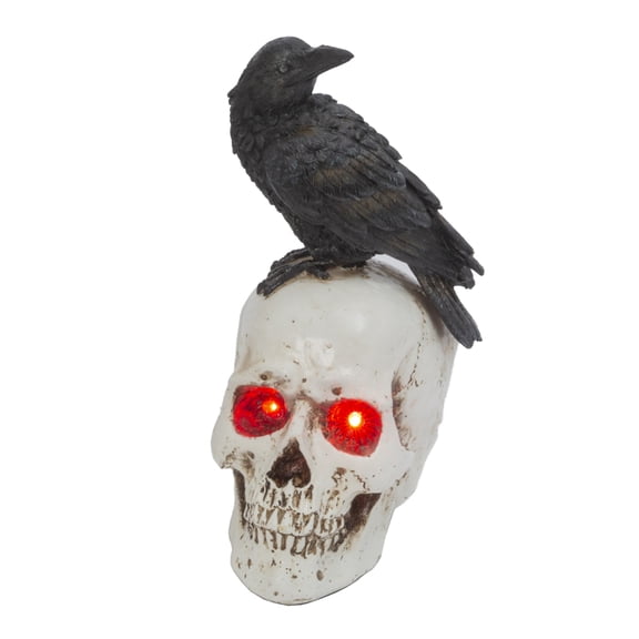 Gerson 8.07 in H Lighted Resin Skull with Crow