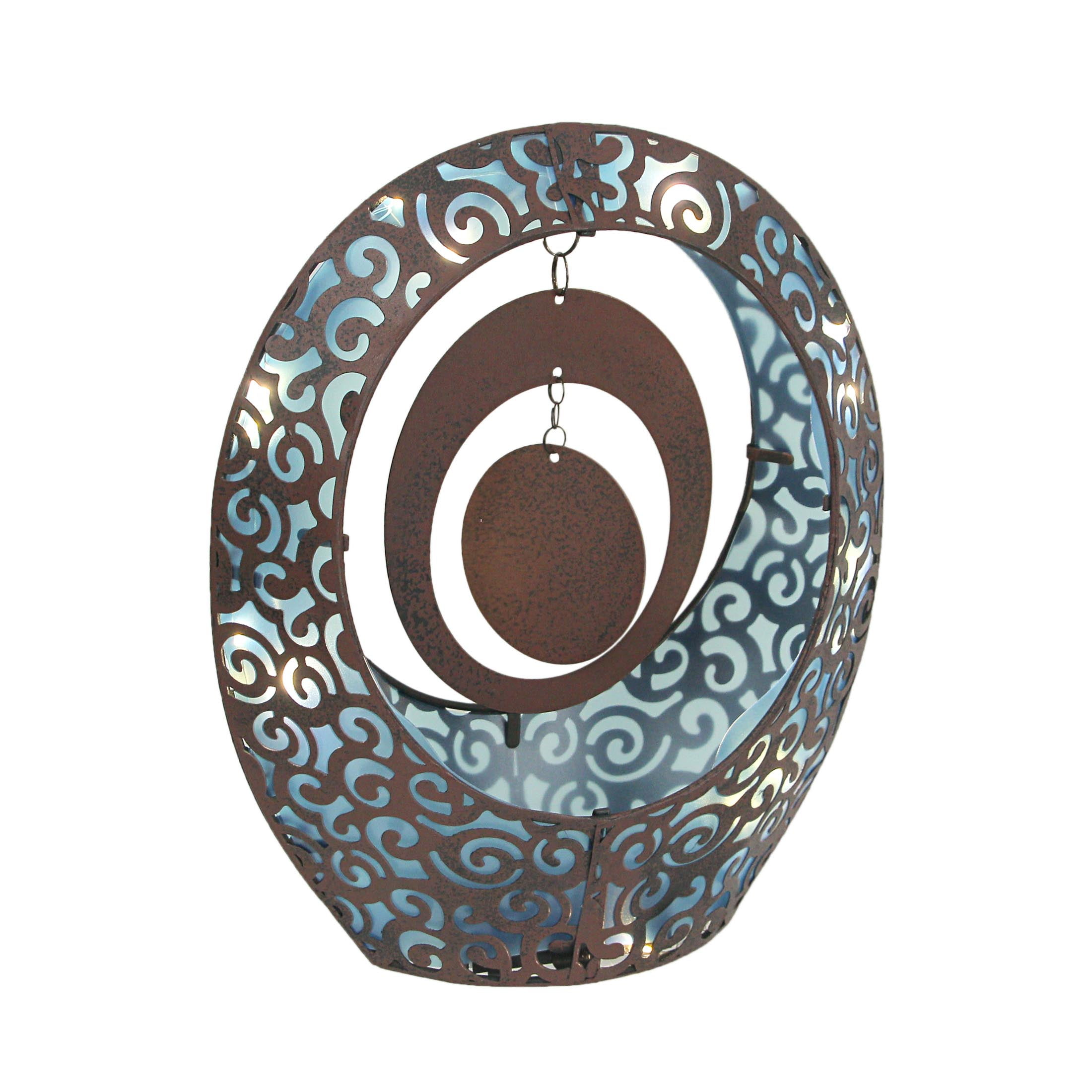 Blue and Brown Metal LED Oval Decorative Sculpture