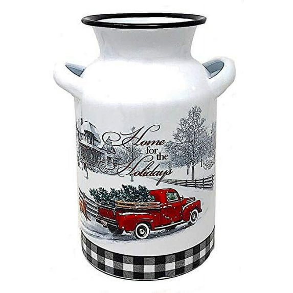 Gerson Christmas Holiday Kitchen Decor Organizer Antique Truck White Enamel/Home For The Holidays / (Milk Can)
