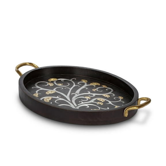 Gerson Companies Gold Leaf Small Oval Wood/Inlay Tray