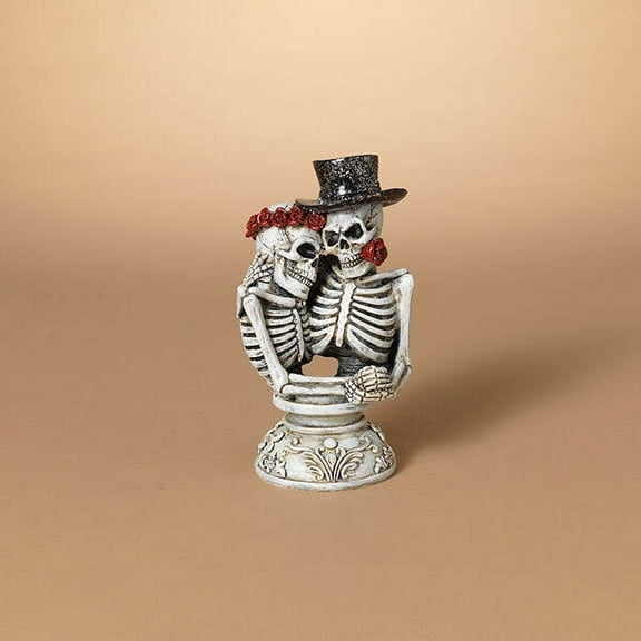 Gerson Company 7 inch Resin Halloween Romantic Skeleton Couple Figurine with Rose