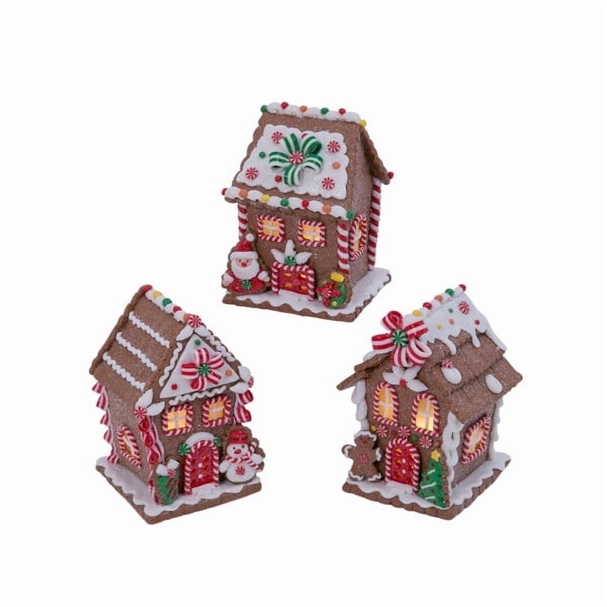 Gerson Company Set Of 3 5.5-In B/O Lighted Clay Dough Gingerbread Houses