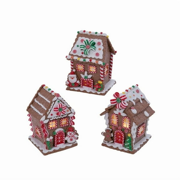 Gerson Company Set Of 3 5.5-In B/O Lighted Clay Dough Gingerbread Houses