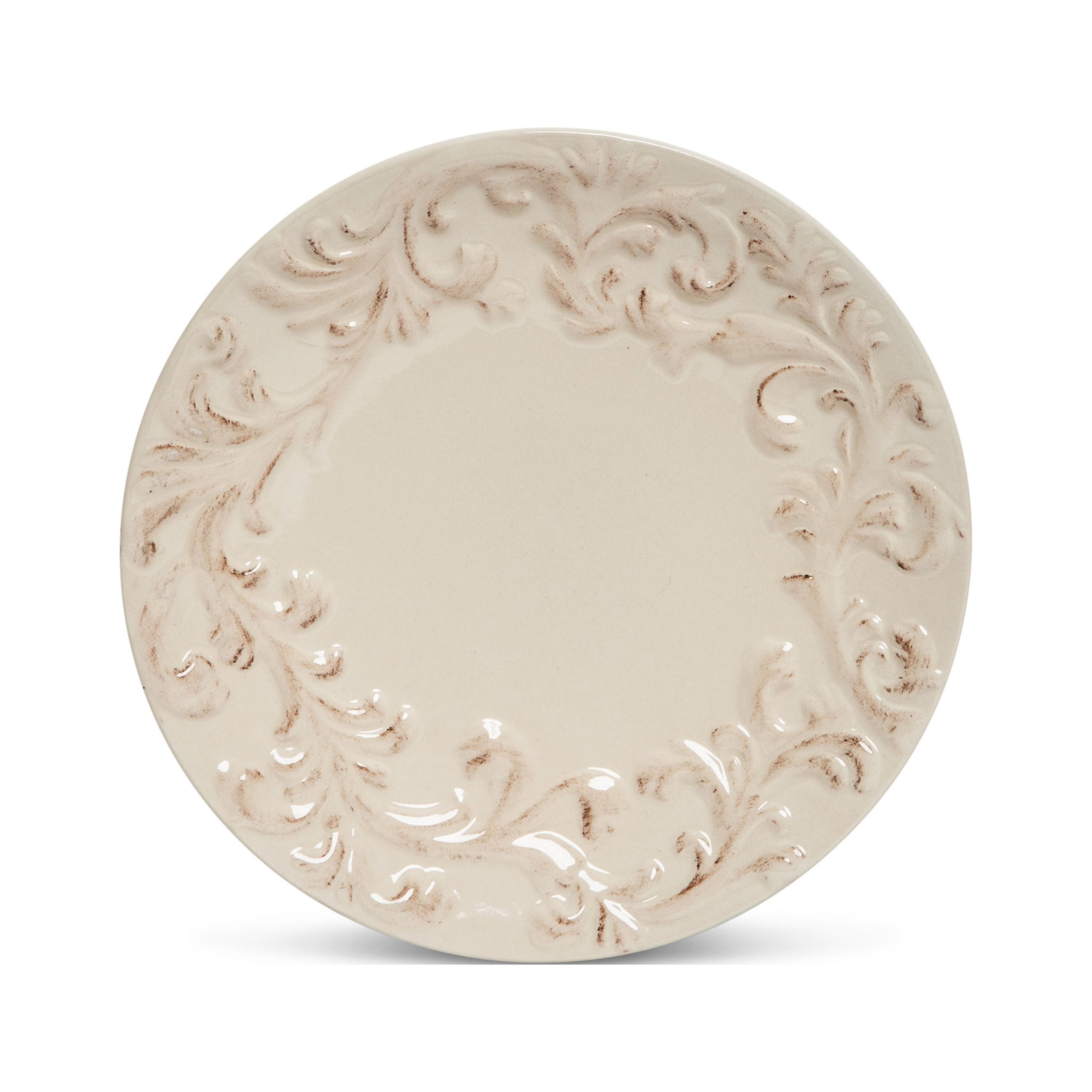 Handcrafted Cream Ceramic Dinner Plates with Embossed Border, Set of 4