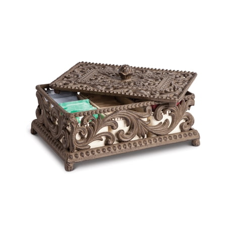 Gerson Cream Ceramic Sectioned and Acanthus Leaf Metal Tea Box