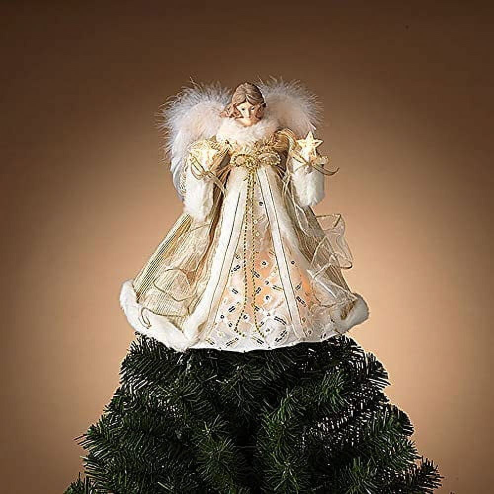 Gerson Electric Lighted White Polyester Angel Tree Topper with 10 Lights 14 inch Height