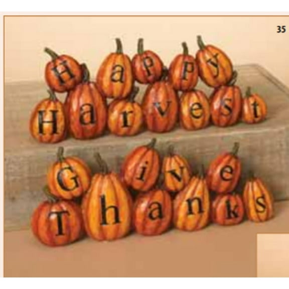 Gerson Fall Decor - Give Thanks & Happy Harvest Pumpkin Display 2pc