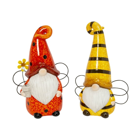 9.8 Inch Terracotta Whimsical Ladybug and Bee Gnome Figurine Set of 2