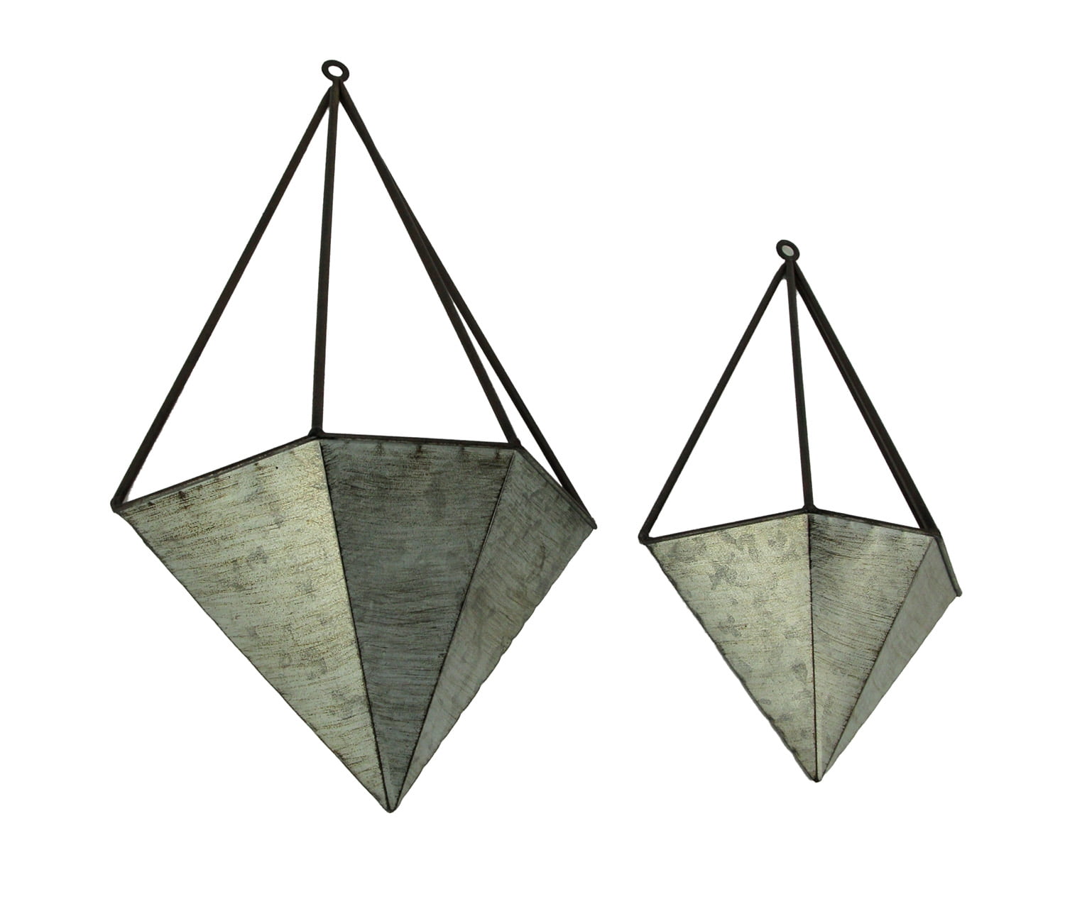 Gerson Galvanized Metal Diamond Shaped Angular Hanging Planters Set of 2