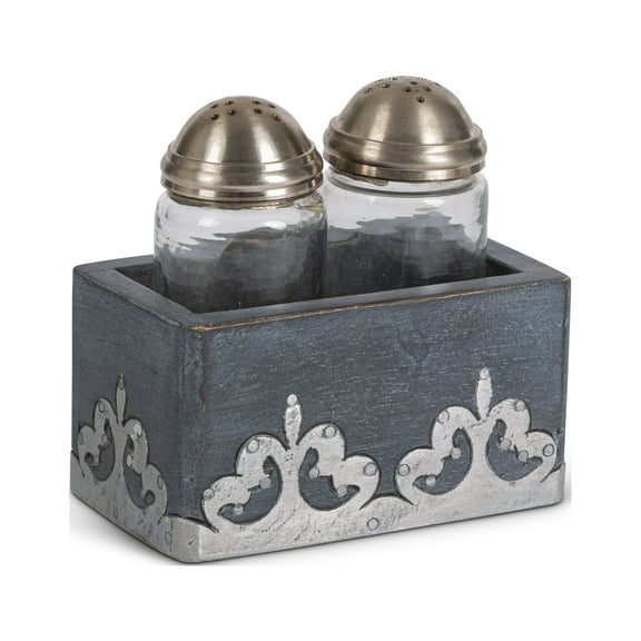 Gerson Gray-washed metal-inlay salt & pepper set