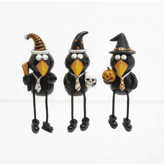 Gerson Halloween Decor - Black Resin Judgemental Black Crow 3pc Set