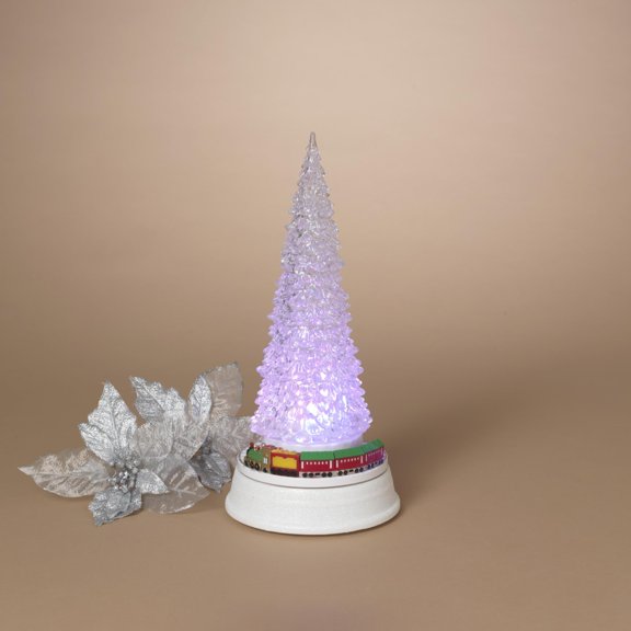 Gerson International Battery Operated Lighted Musical Holiday Tree with Running Train & Timer, 13.8-Inch, Multicolor