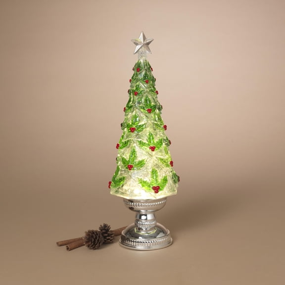 Gerson International Battery Operated Lighted Spinning Water Globe Holiday Tree with Timer, 16.13-Inch, Multicolor