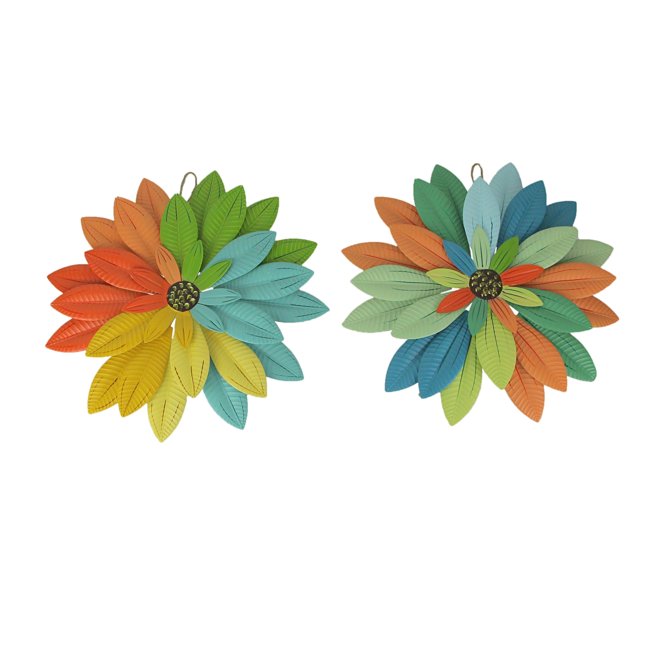 Multicolor Metal Flower Wall Sculptures, Set of 2, 16 Inches