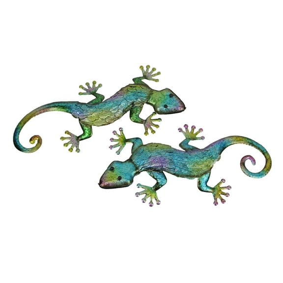 Gerson Multicolor Stamped Metal Gecko Lizard Wall Dcor Sculptures (Set of 2)