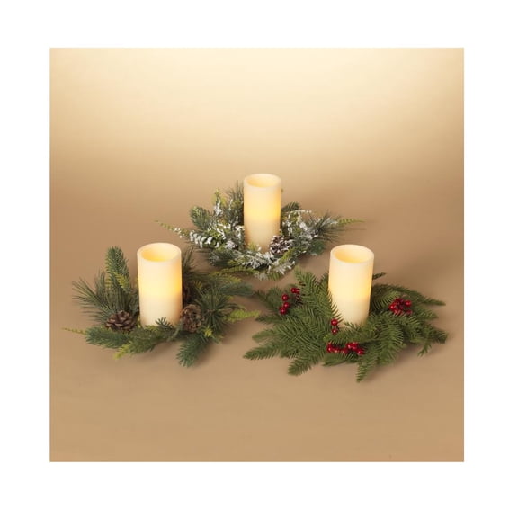 Gerson Multicolored Pine Candle Ring with Berry Candles 3 in.