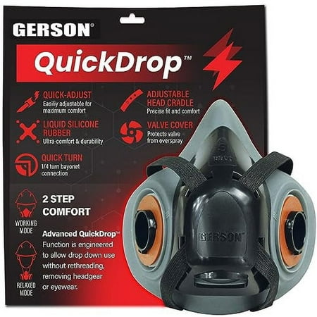Gerson NIOSH Drop Down Respirator Mask - 9500 Series QuickDrop Half Mask, Reusable, Small