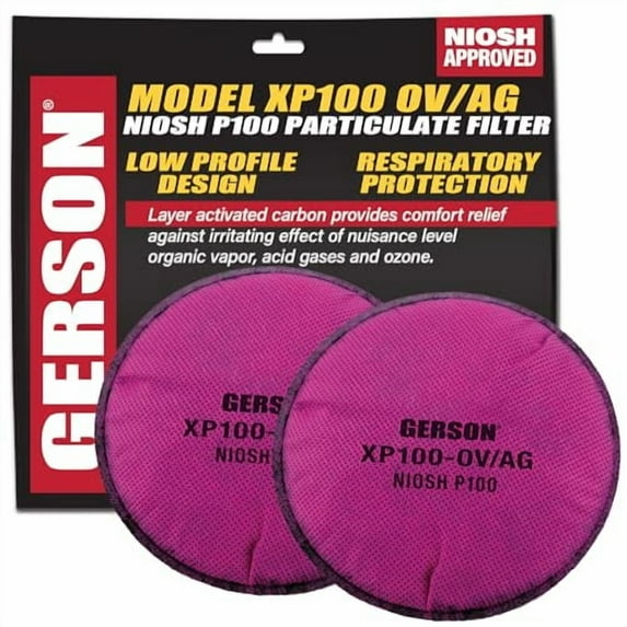 Gerson NIOSH XP100 Pancake Filters with Organic Vapor Acid Gas Nuisance Odor Relief Pair