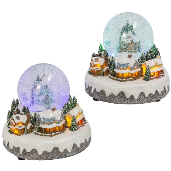 6.7 in. Illuminating Musical Spinning Village Water Globe in Set of 2
