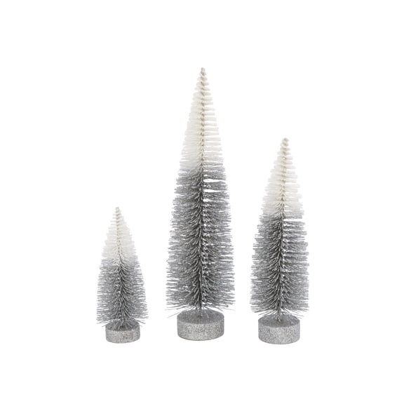 Set of 3 Grey White Ombre Bottle Brush Trees