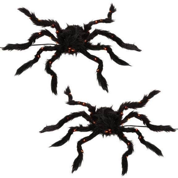 Gerson Set of 2, 19.68 in L Fuzzy Spider with Purple Micro LED Lights