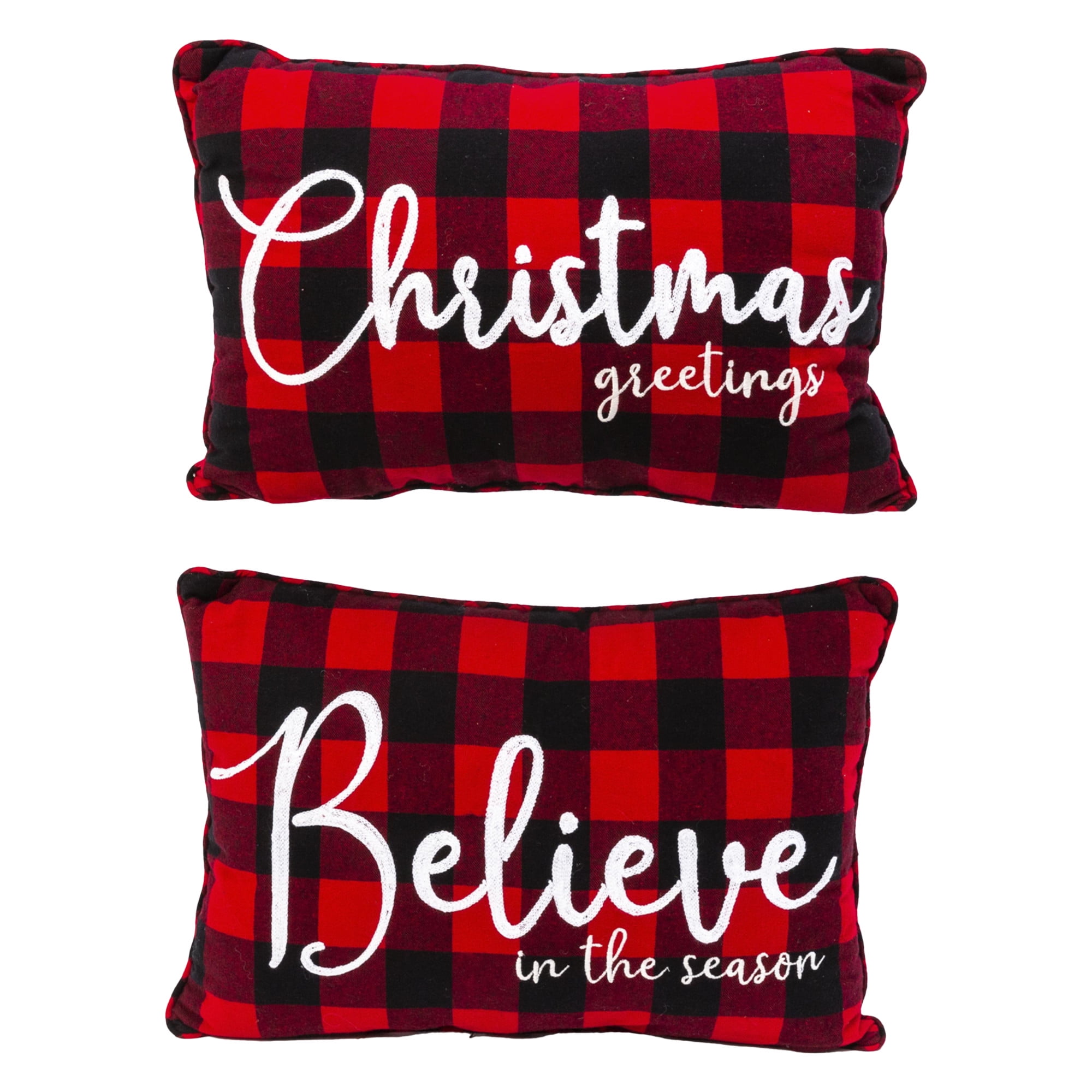 Buffalo Plaid Red and Black Embroidered Holiday Pillow Set