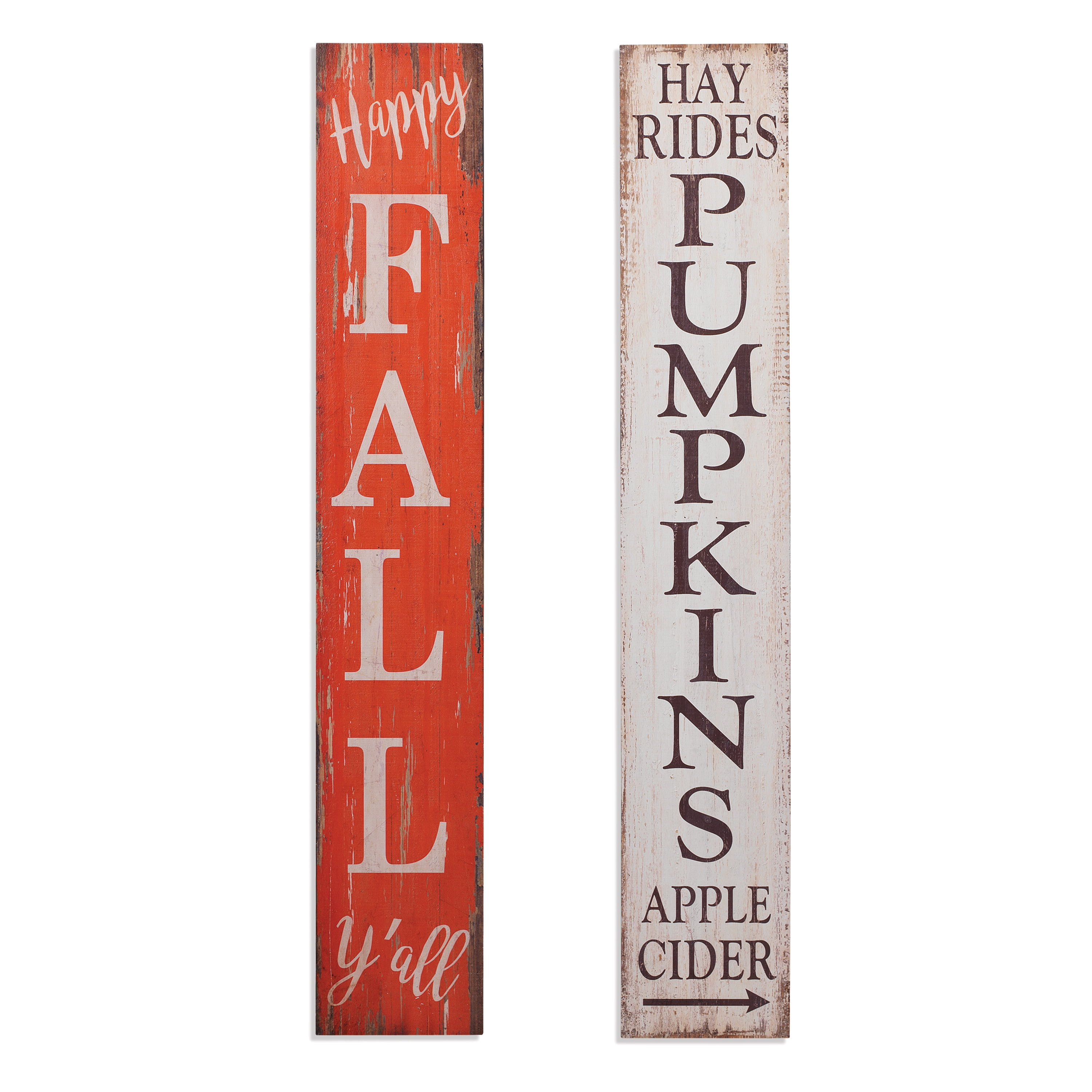 Vintage Orange and White Wooden Fall Harvest Porch Signs, Set of 2