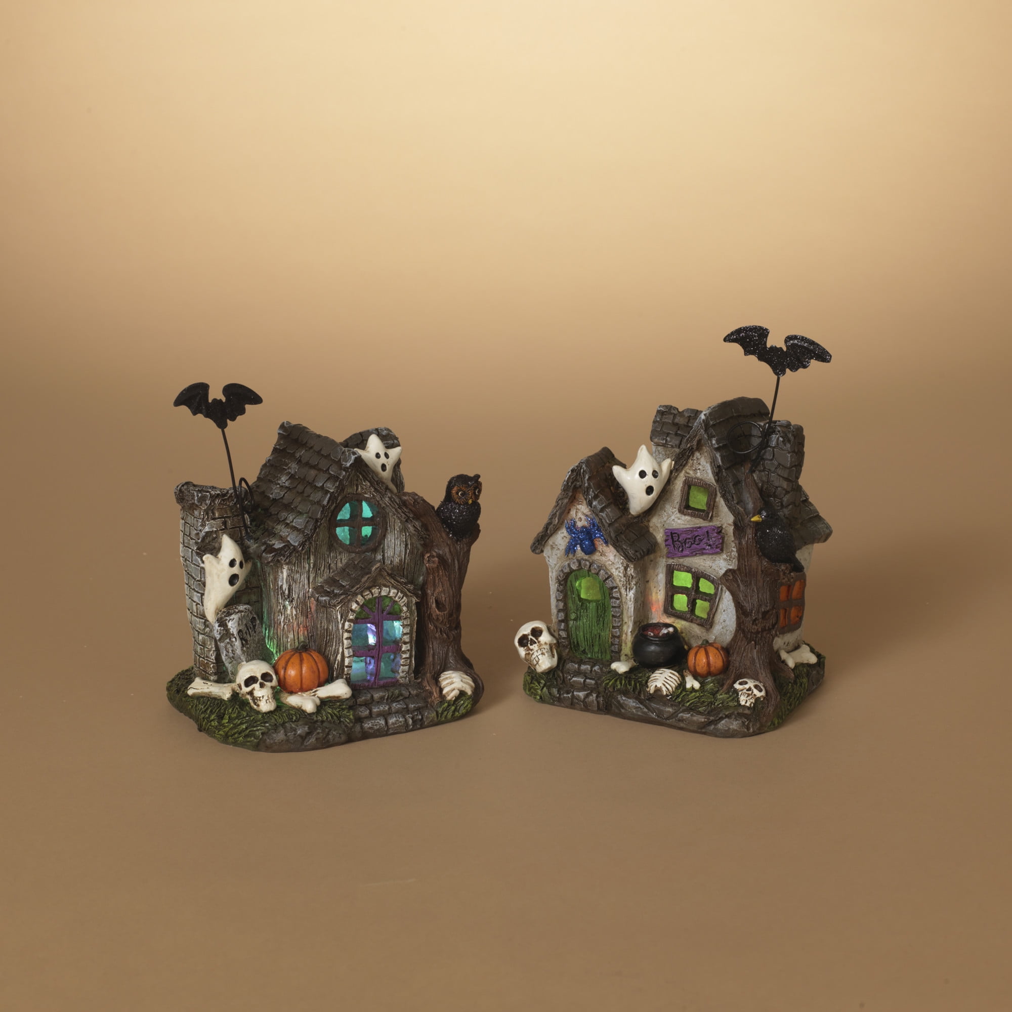 Gerson Set of 2 Lighted Halloween Haunted Houses, Battery Operated ...