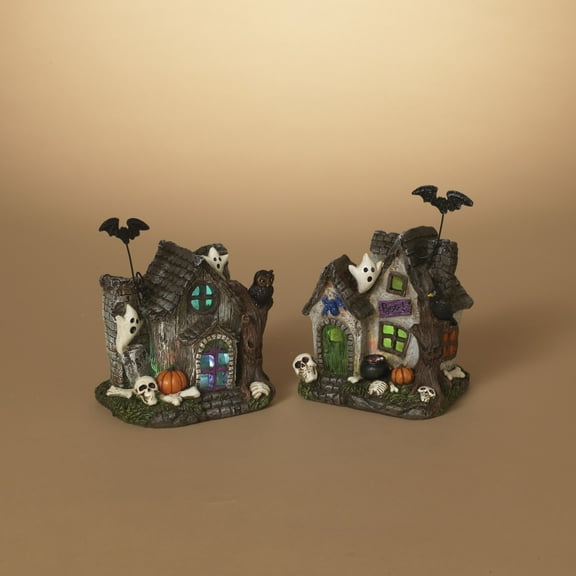 Gerson Set of 2 Lighted Halloween Haunted Houses, Battery Operated