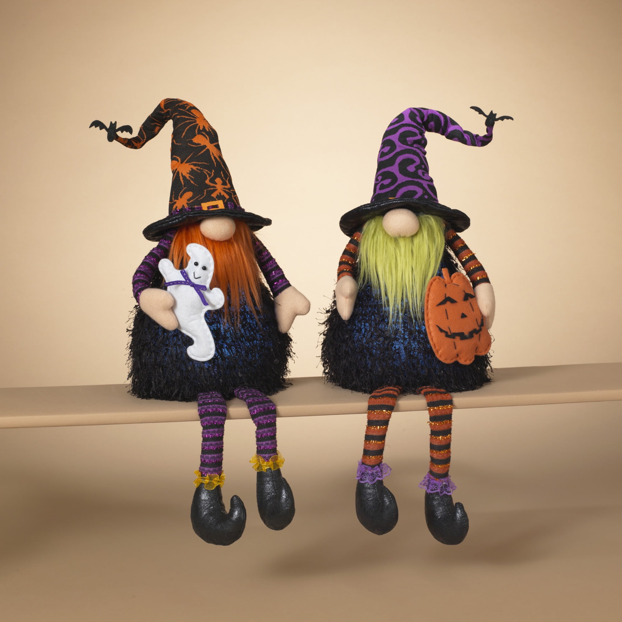 Gerson Set of 2 Plush Lighted Halloween Shelf Sitter Gnomes, Battery Operated