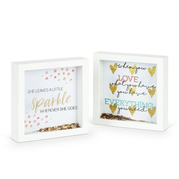 Gerson Set of 2 Wood and Glass Dcor with Confetti