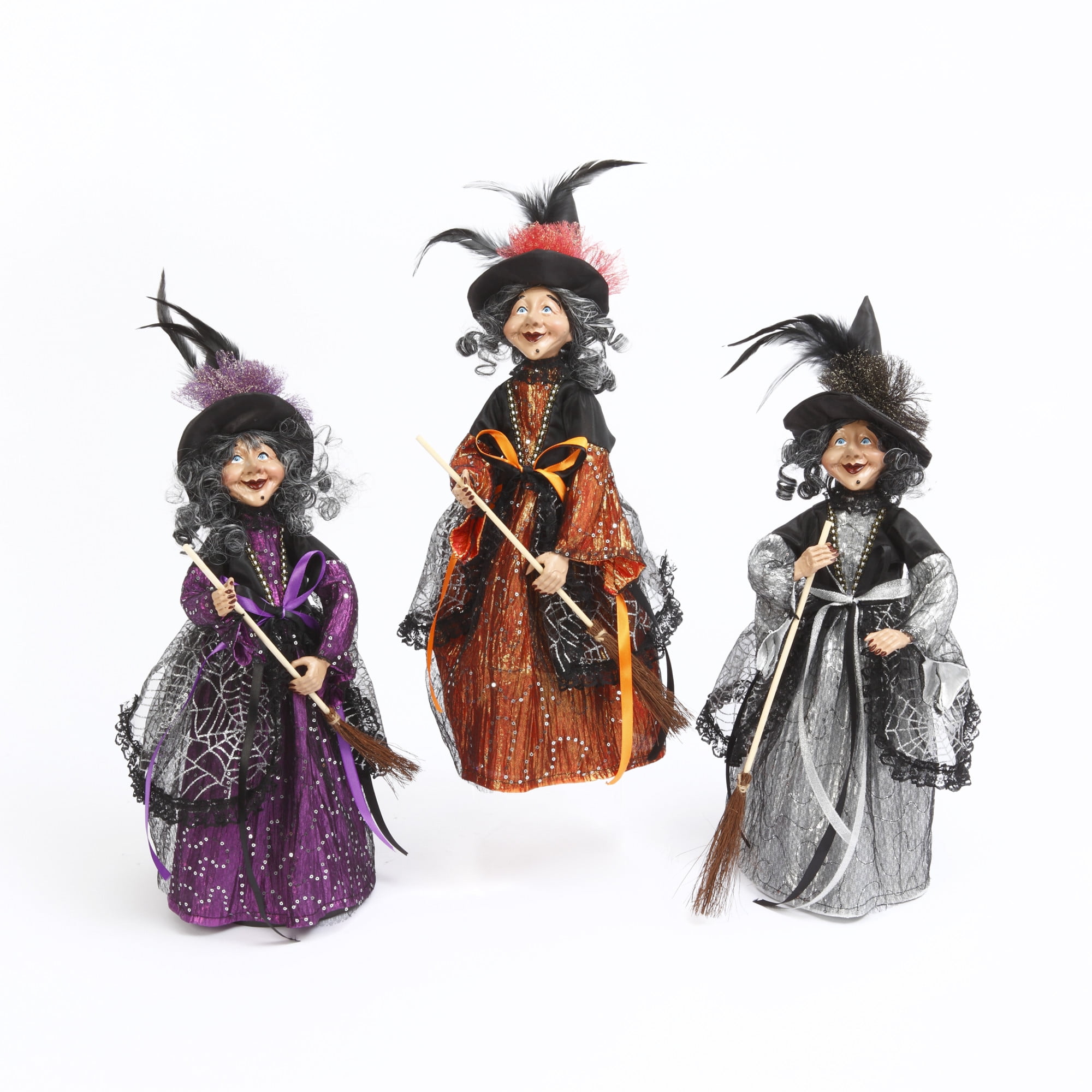 Gerson Set of 3 Witch Figurines in Silver Purple Orange Dresses