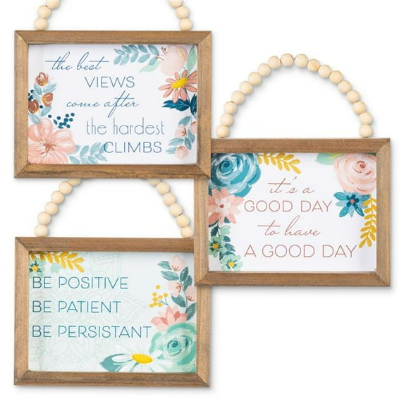 Gerson Set of Three 7.88-in L Inspirational Wood Wall Art with Beaded Hanging Handles
