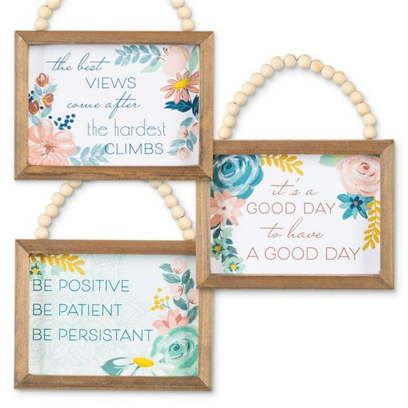 Gerson Set of Three 7.88-in L Inspirational Wood Wall Art with Beaded Hanging Handles