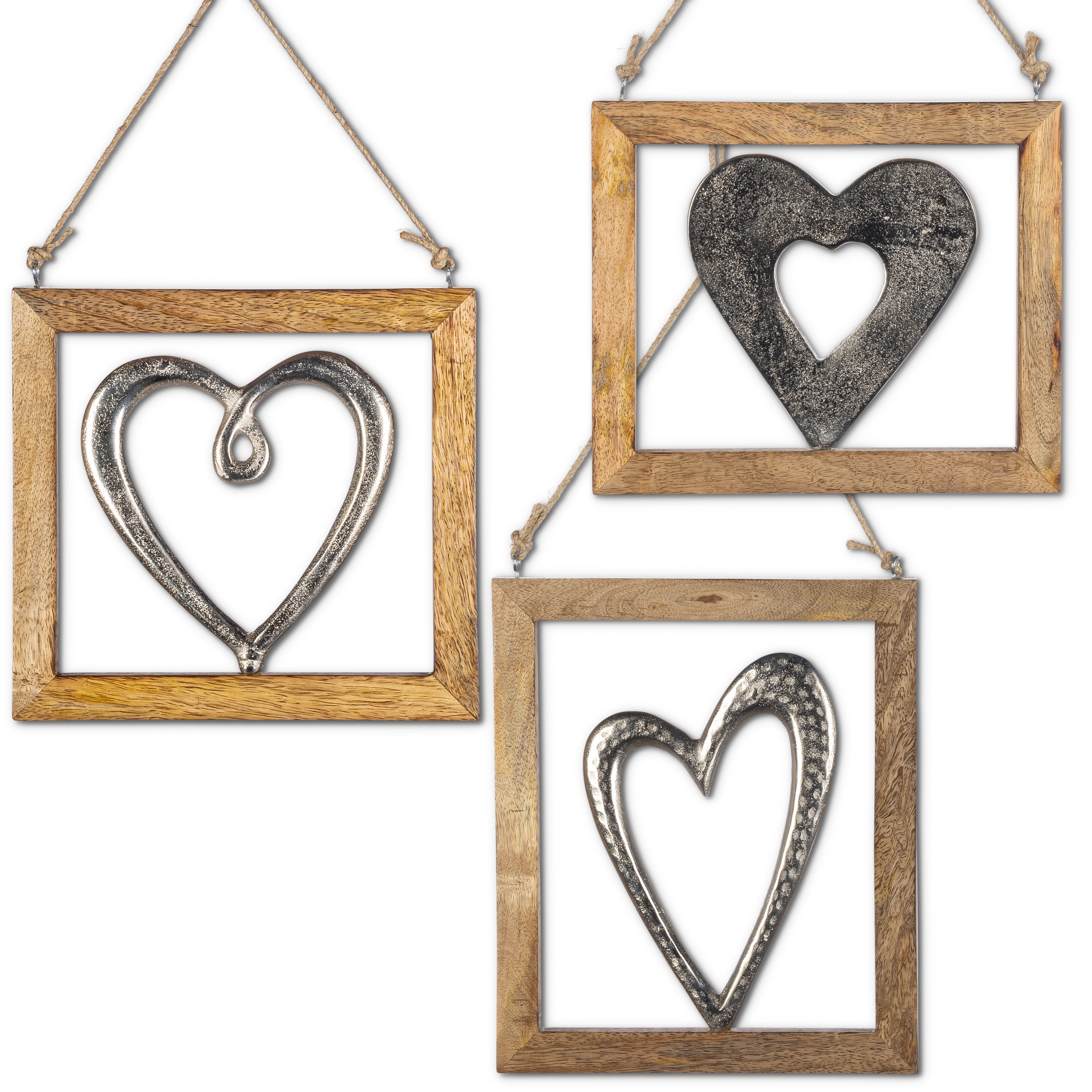 of Set Art H Gerson Three 9.25in Wall and Metal Wood Heart Mango