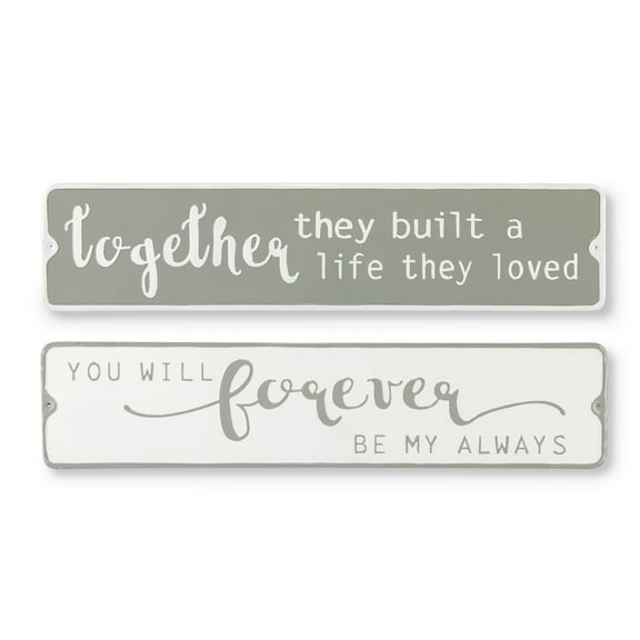 Gerson Set of Two 38.39-in L White and Gray Embossed Metal Inspirational Signs