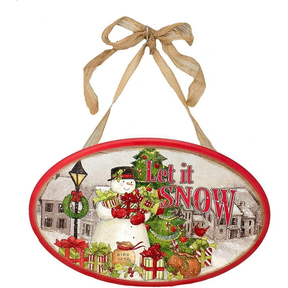 Gerson Snowman Wooden Christmas Decor Sign for Indoor Wall Room Decoration 13.5" x 8.5" (Let It Snow)