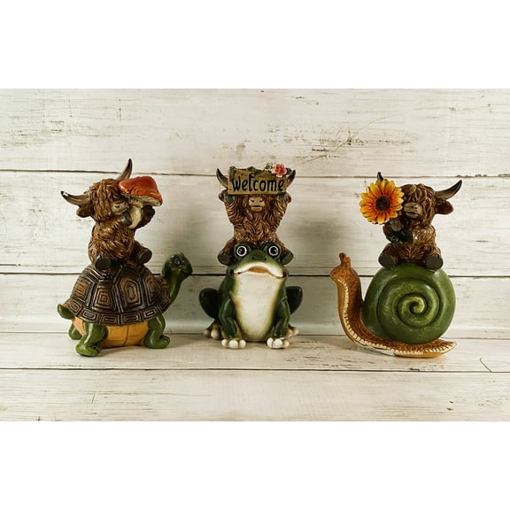 Gerson Spring Decor - Garden Friends Highland Cow Figurine 3pc