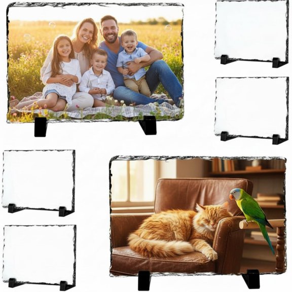 Gersoniel 6 Pack Sublimation Slate Blanks 5.9 x Inch Heat Thermal Transfer Stone Photo Frame, Rectangular Sublimation Plaque Picture Frame with Stand for Personalized DIY Birthday Holiday Gifts A101