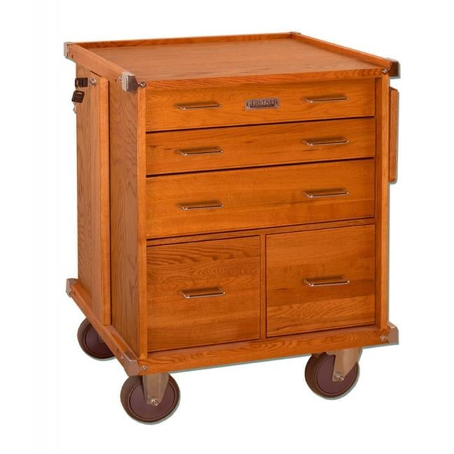 Classic American Red Oak 5-Drawer Lockable Rolling Cabinet