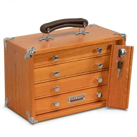 Gerstner International Wood 4-Drawer Mini Portable Chest w/ Handle, Red Oak
