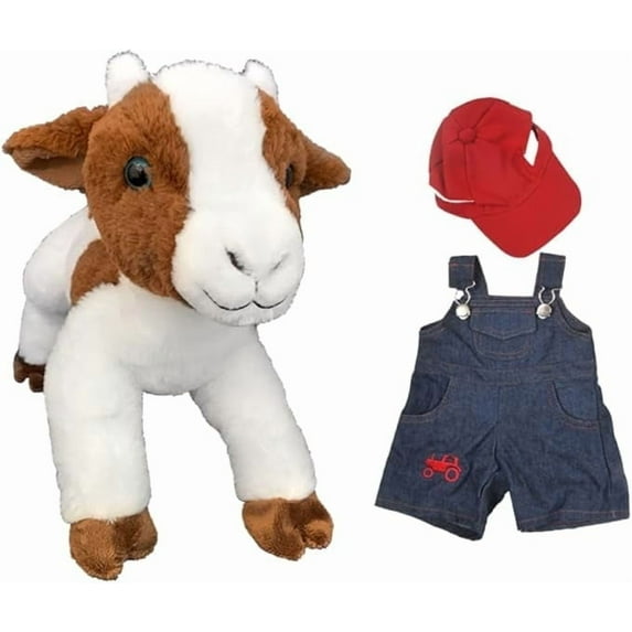 Plush Gear Gert the Baby Goat 16" Dressed in Cute Farmer Outfit – Soft Stuffed Farm Animal Toy