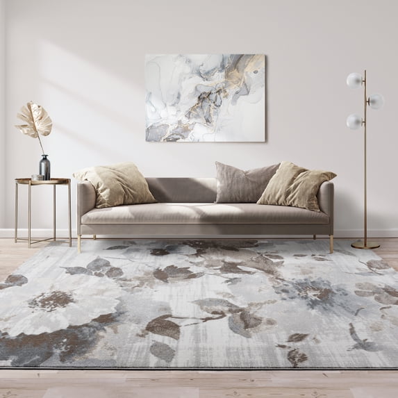 Gertmenian Alor Anat Casual Floral Beige/Gray/Ivory Polypropylene Indoor Area Rug, 6x9