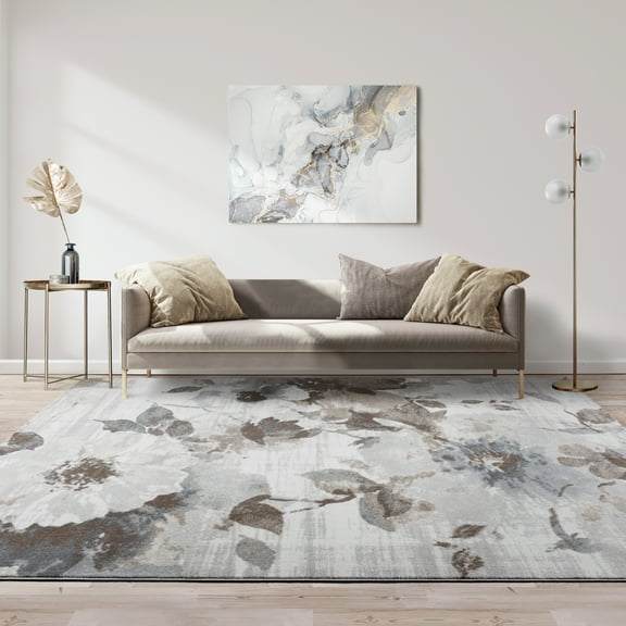 Gertmenian Alor Anat Casual Floral Beige/Gray/Ivory Polypropylene Indoor Area Rug, 8x10