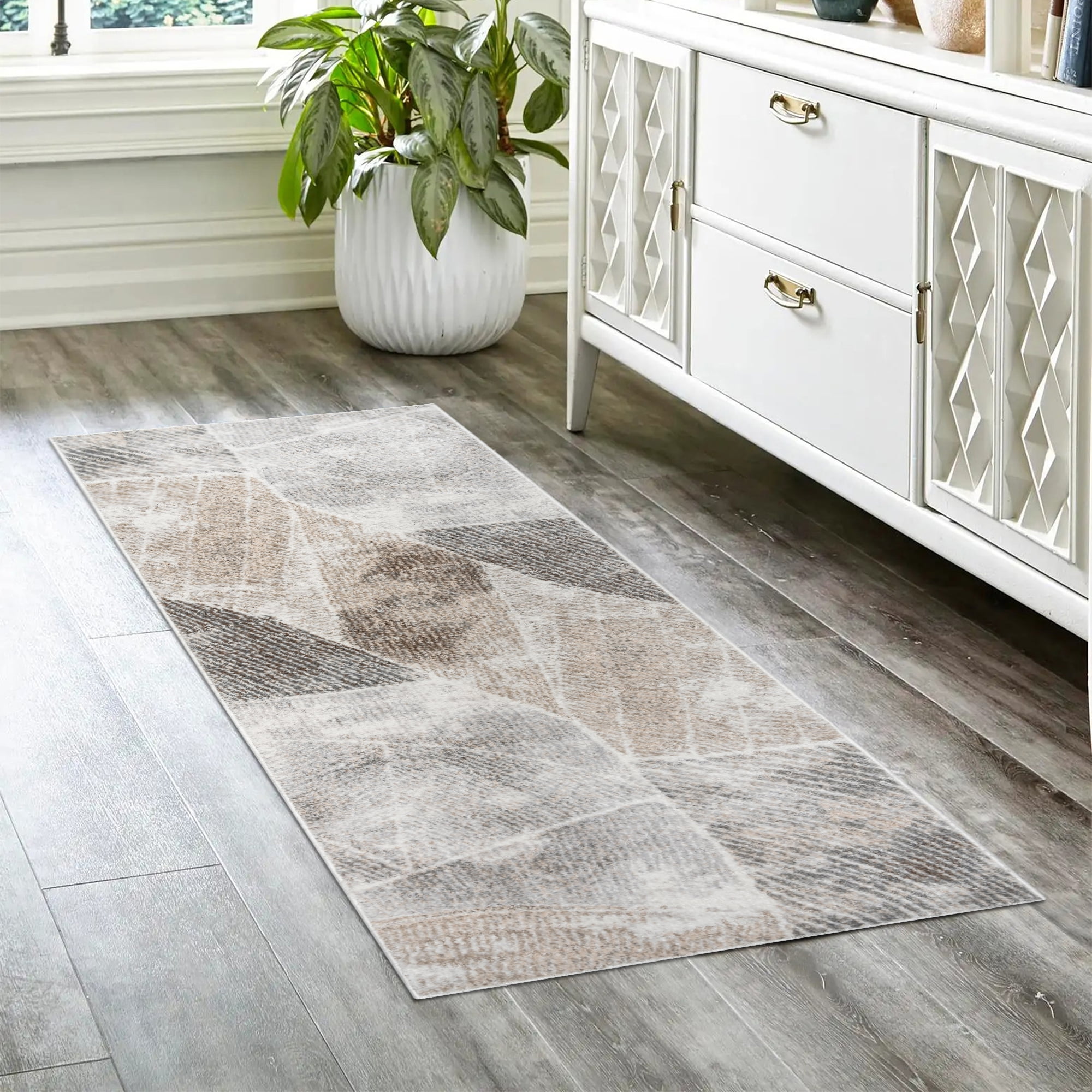 Gertmenian Alor Bisa Modern Abstract Gray/Ivory/Tan Polypropylene Indoor Area Rug, 2x6 Runner
