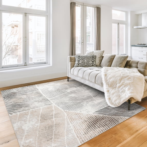 Gertmenian Alor Bisa Modern Abstract Gray/Ivory/Tan Polypropylene Indoor Area Rug, 9x13